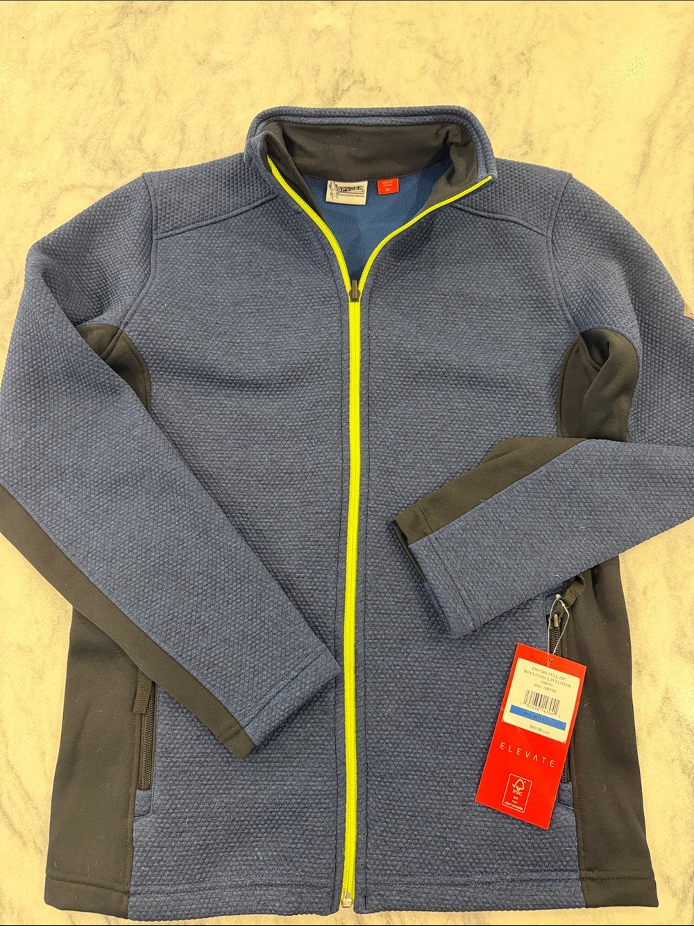 Spyder Boy Blue Fleece Jacket with Neon Yellow Zipper